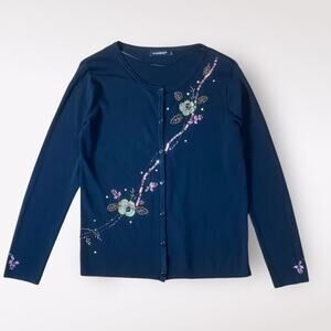 Klassique Vintage Y2K Beaded Floral Cardigan Womens Size L Fairycore‎